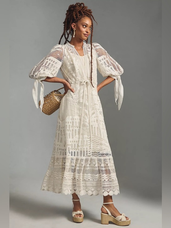 FARM Rio Dresses & Skirts - FARM RIO MORADA BOA GUIPURE LACE WHITE MIDI DRESS